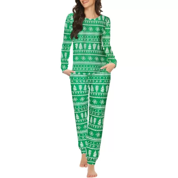 Ekouaer Womens Jogger Pajama Sets Long Sleeve Sleepwear Round Neck Nightwear Soft Pjs Lounge Sets with PocketsGreen Tree