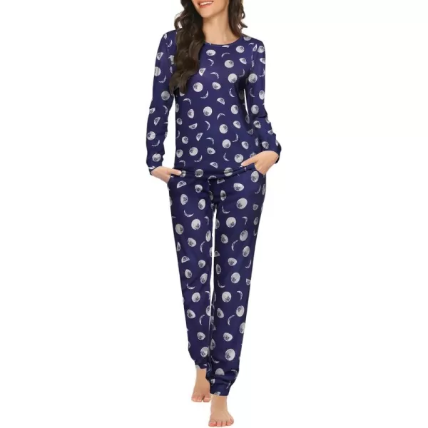 Ekouaer Womens Jogger Pajama Sets Long Sleeve Sleepwear Round Neck Nightwear Soft Pjs Lounge Sets with PocketsNavy Planet