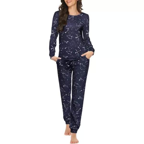 Ekouaer Womens Jogger Pajama Sets Long Sleeve Sleepwear Round Neck Nightwear Soft Pjs Lounge Sets with PocketsNavy Star