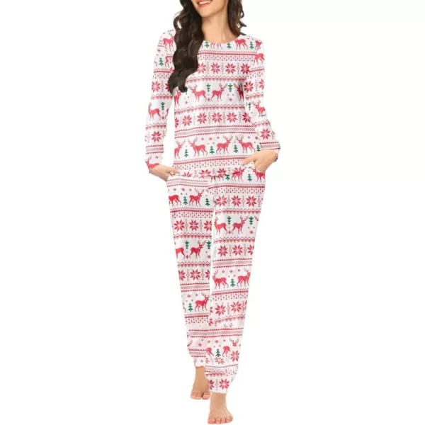 Ekouaer Womens Jogger Pajama Sets Long Sleeve Sleepwear Round Neck Nightwear Soft Pjs Lounge Sets with PocketsRed Elk Chrismas