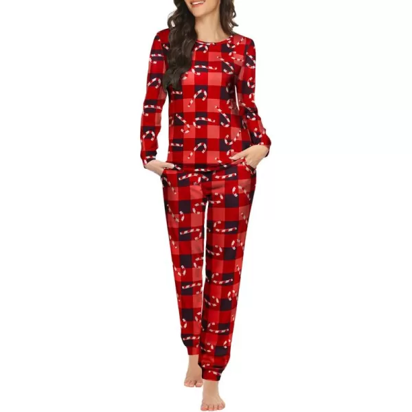 Ekouaer Womens Jogger Pajama Sets Long Sleeve Sleepwear Round Neck Nightwear Soft Pjs Lounge Sets with PocketsRed Plaid Snowflake