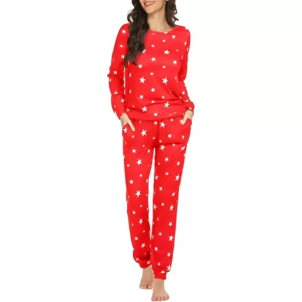 Ekouaer Womens Jogger Pajama Sets Long Sleeve Sleepwear Round Neck Nightwear Soft Pjs Lounge Sets with PocketsRed White Star