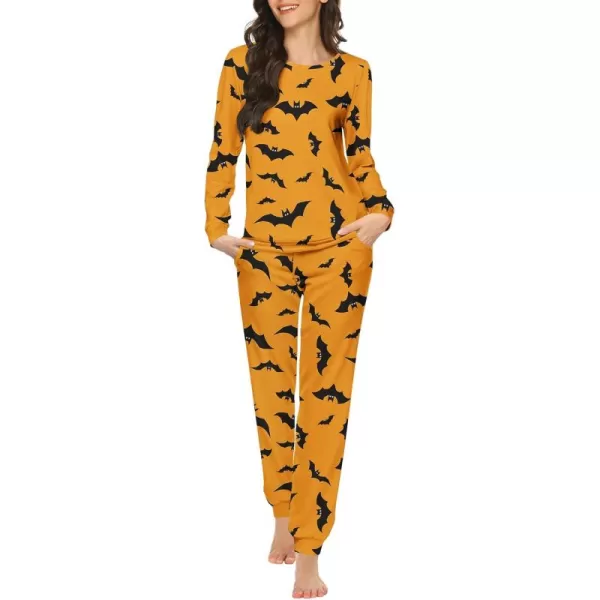 Ekouaer Womens Jogger Pajama Sets Long Sleeve Sleepwear Round Neck Nightwear Soft Pjs Lounge Sets with PocketsYellow Halloween