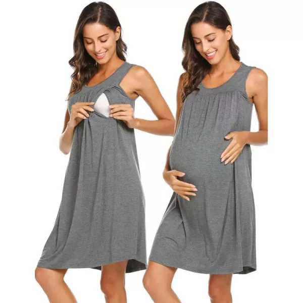 Ekouaer Womens LaborDeliveryMaternity Nursing Nightgown for Hospital Breastfeeding Sleepwear SXXLSolid Color A Medium Grey Textile