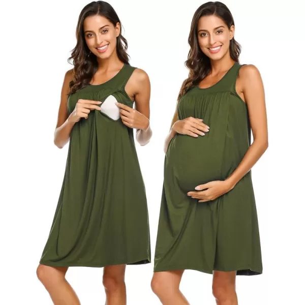 Ekouaer Womens LaborDeliveryMaternity Nursing Nightgown for Hospital Breastfeeding Sleepwear SXXLSolid Color Army Green