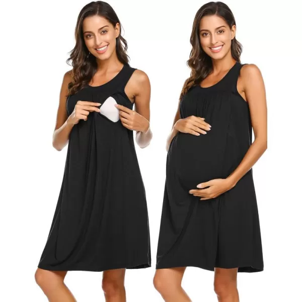 Ekouaer Womens LaborDeliveryMaternity Nursing Nightgown for Hospital Breastfeeding Sleepwear SXXLSolid Color Black