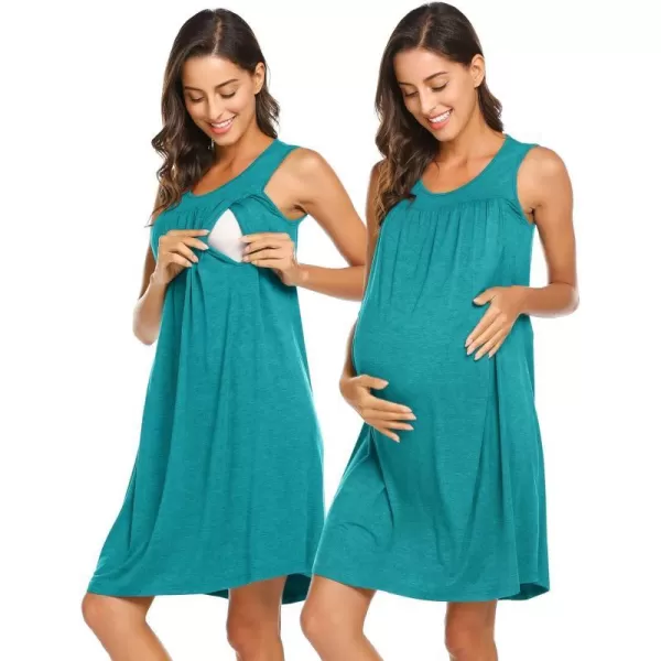 Ekouaer Womens LaborDeliveryMaternity Nursing Nightgown for Hospital Breastfeeding Sleepwear SXXLSolid Color Blue