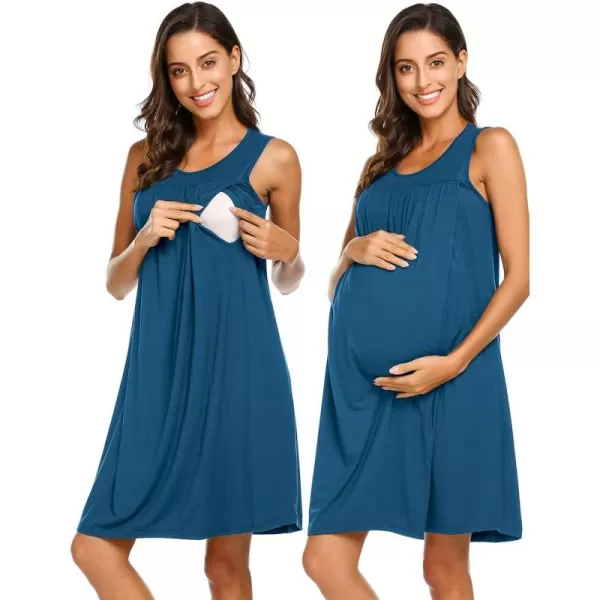 Ekouaer Womens LaborDeliveryMaternity Nursing Nightgown for Hospital Breastfeeding Sleepwear SXXLSolid Color Blue Green