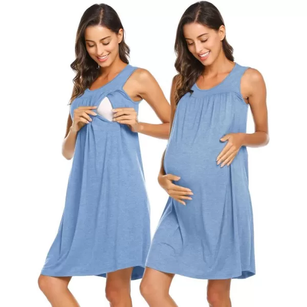 Ekouaer Womens LaborDeliveryMaternity Nursing Nightgown for Hospital Breastfeeding Sleepwear SXXLSolid Color Clear Blue