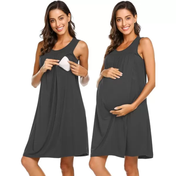 Ekouaer Womens LaborDeliveryMaternity Nursing Nightgown for Hospital Breastfeeding Sleepwear SXXLSolid Color Dark Grey