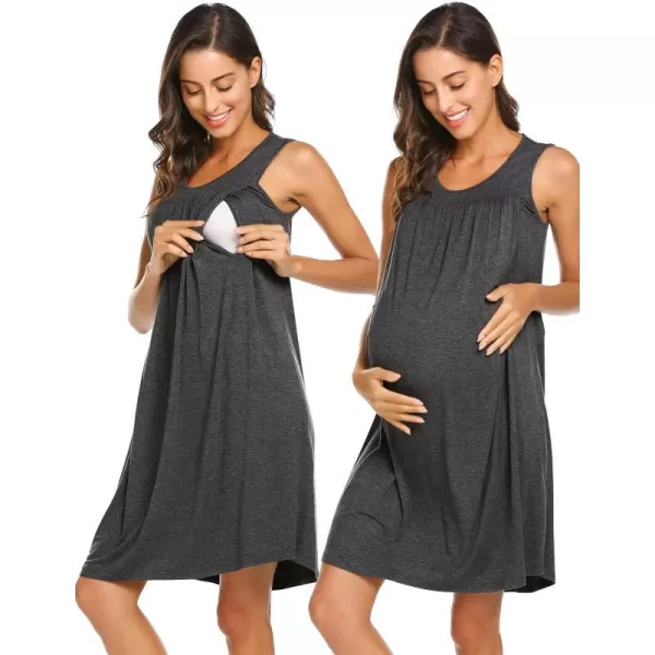 Ekouaer Womens LaborDeliveryMaternity Nursing Nightgown for Hospital Breastfeeding Sleepwear SXXLSolid Color Dark Grey Textile