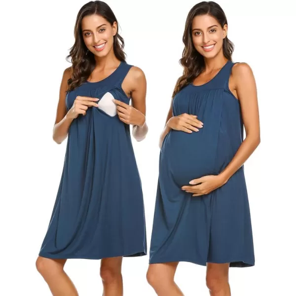 Ekouaer Womens LaborDeliveryMaternity Nursing Nightgown for Hospital Breastfeeding Sleepwear SXXLSolid Color Navy