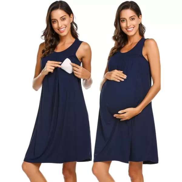 Ekouaer Womens LaborDeliveryMaternity Nursing Nightgown for Hospital Breastfeeding Sleepwear SXXLSolid Color Navy Blue