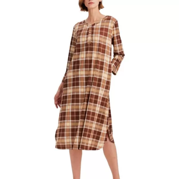 Ekouaer Womens Long Nightgowns Plaid Sleepwear Soft Loose Nightshirt 34 Sleeve Plus Size Housecoat with Button amp PocketsYellow Plaid