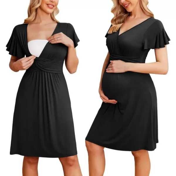 Ekouaer Womens Maternity Dress Short Sleeve VNeck Nursing Dresses Pregnancy Clothes SXXLBlack