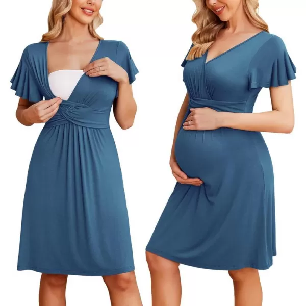 Ekouaer Womens Maternity Dress Short Sleeve VNeck Nursing Dresses Pregnancy Clothes SXXLBlue