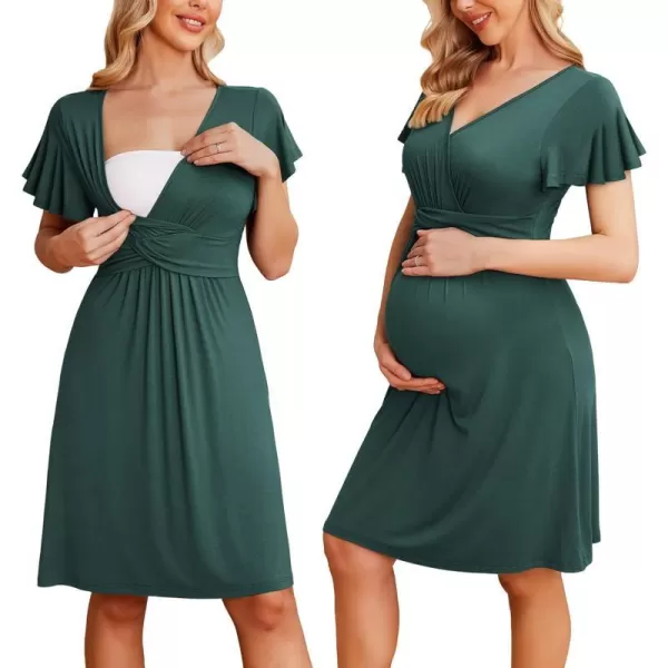 Ekouaer Womens Maternity Dress Short Sleeve VNeck Nursing Dresses Pregnancy Clothes SXXLDark Green