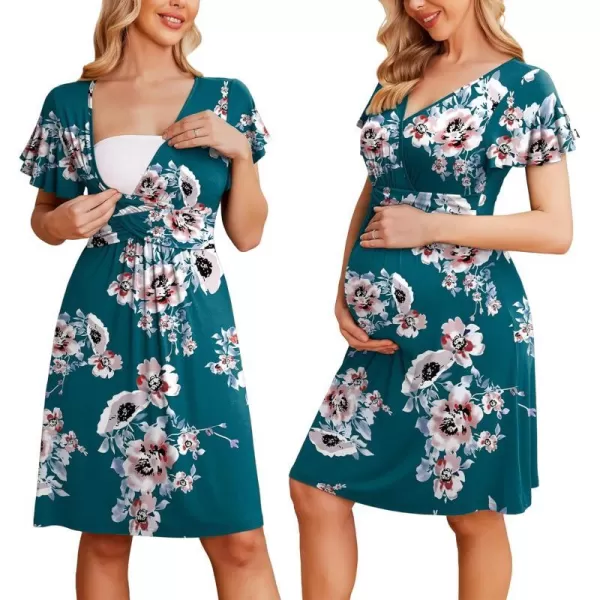 Ekouaer Womens Maternity Dress Short Sleeve VNeck Nursing Dresses Pregnancy Clothes SXXLFloral 1