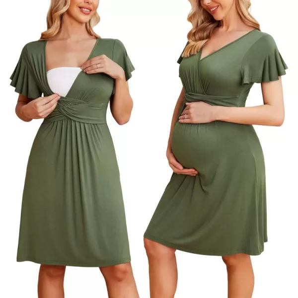 Ekouaer Womens Maternity Dress Short Sleeve VNeck Nursing Dresses Pregnancy Clothes SXXLGreen Army