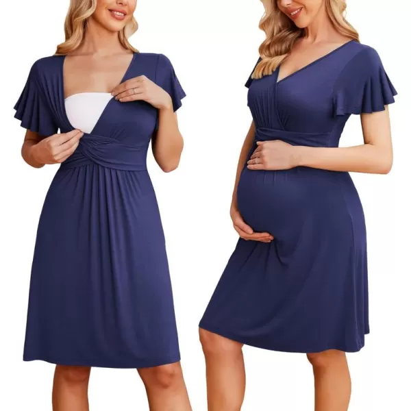 Ekouaer Womens Maternity Dress Short Sleeve VNeck Nursing Dresses Pregnancy Clothes SXXLNavy Blue