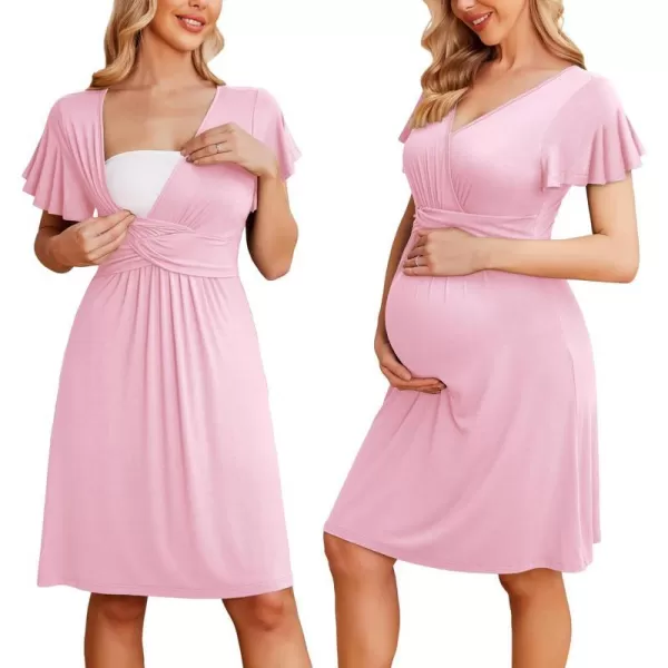 Ekouaer Womens Maternity Dress Short Sleeve VNeck Nursing Dresses Pregnancy Clothes SXXLPink