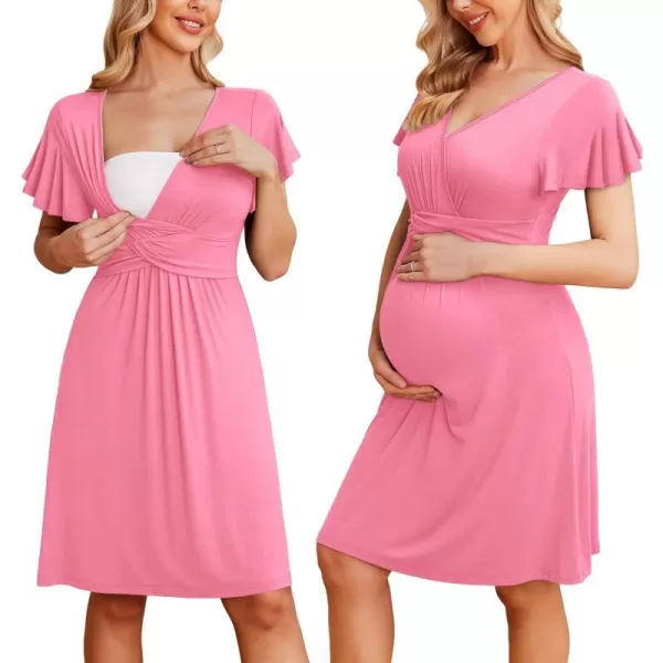 Ekouaer Womens Maternity Dress Short Sleeve VNeck Nursing Dresses Pregnancy Clothes SXXLRose Pink