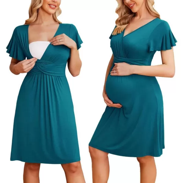 Ekouaer Womens Maternity Dress Short Sleeve VNeck Nursing Dresses Pregnancy Clothes SXXLTeal