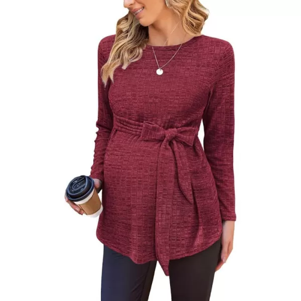 Ekouaer Womens Maternity Long Sleeve Shirts Pregnancy Shirt Casual Ribbed Knit Pregnant Blouses SXXLWine Red