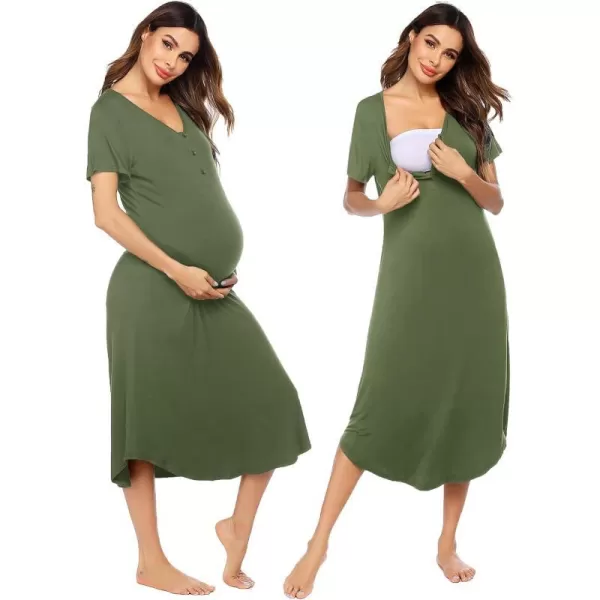 Ekouaer Womens Maternity Nightgown for Hospital Pregnancy Long Nightgowns Nursing Night Gown for BreastfeedingBarmy Green