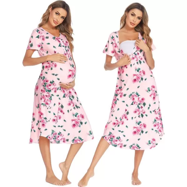 Ekouaer Womens Maternity Nightgown for Hospital Pregnancy Long Nightgowns Nursing Night Gown for BreastfeedingPink Flower