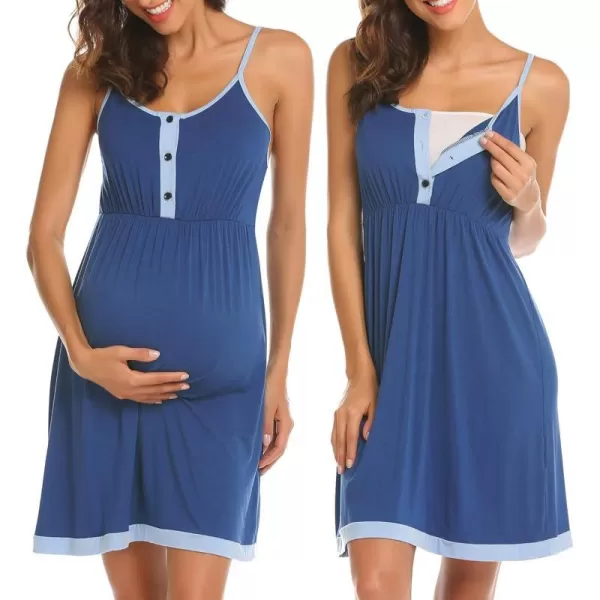 Ekouaer Womens Maternity Nightgowns Sleeveless Nursing Sleepwear Postpartum Nightgowns for Women Breastfeeding SXXLAcobalt Blue