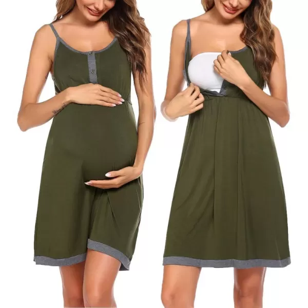 Ekouaer Womens Maternity Nightgowns Sleeveless Nursing Sleepwear Postpartum Nightgowns for Women Breastfeeding SXXLArmy Green