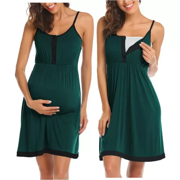 Ekouaer Womens Maternity Nightgowns Sleeveless Nursing Sleepwear Postpartum Nightgowns for Women Breastfeeding SXXLDark Green