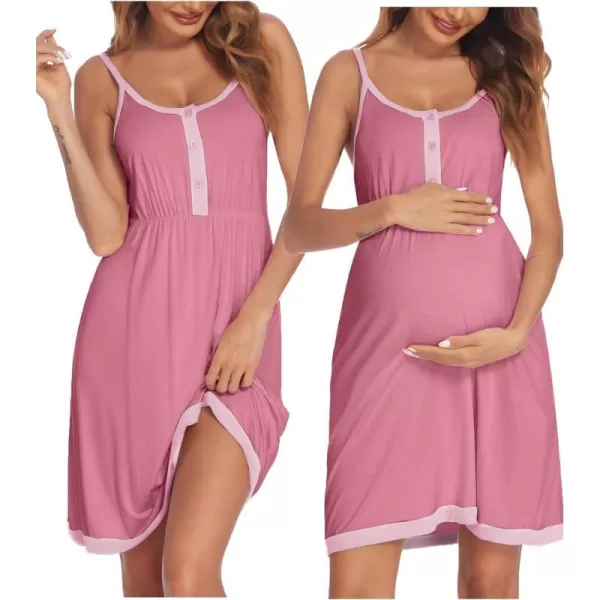 Ekouaer Womens Maternity Nightgowns Sleeveless Nursing Sleepwear Postpartum Nightgowns for Women Breastfeeding SXXLDark Pink