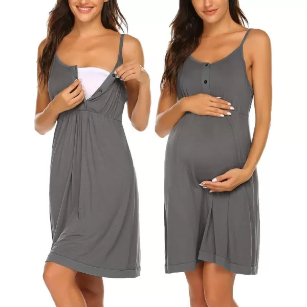 Ekouaer Womens Maternity Nightgowns Sleeveless Nursing Sleepwear Postpartum Nightgowns for Women Breastfeeding SXXLGrey