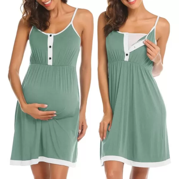 Ekouaer Womens Maternity Nightgowns Sleeveless Nursing Sleepwear Postpartum Nightgowns for Women Breastfeeding SXXLGrey Green