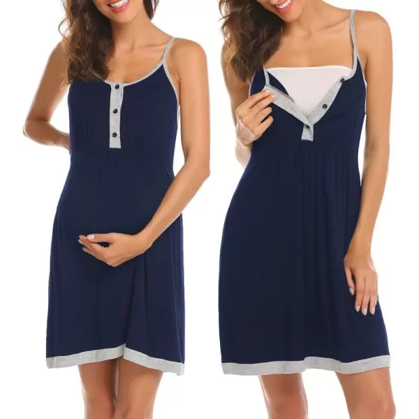 Ekouaer Womens Maternity Nightgowns Sleeveless Nursing Sleepwear Postpartum Nightgowns for Women Breastfeeding SXXLNavy Blue