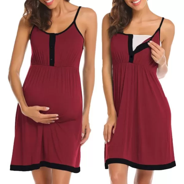 Ekouaer Womens Maternity Nightgowns Sleeveless Nursing Sleepwear Postpartum Nightgowns for Women Breastfeeding SXXLWine Red