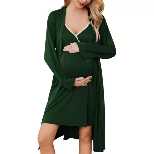 Ekouaer Womens Maternity Nursing Gown and Robe Set Labor Delivery Nuring Nightgowns for Hospital Breastfeeding RobesEmerald Green