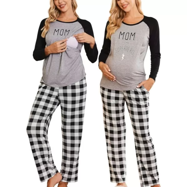 Ekouaer Womens Maternity Nursing Pajama Set Long Sleeves Breastfeeding Sleepwear Comfy Hospital Pregnancy Pjs SetBlack