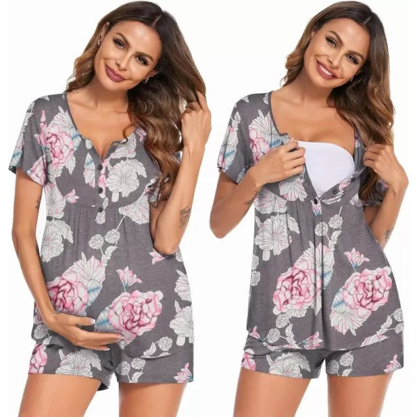 Ekouaer Womens Maternity Nursing Pajama Sets Short Sleeve Pregnancy Pj Set Breastfeeding Sleepwear Set for Hospital SXXLAgray Flower