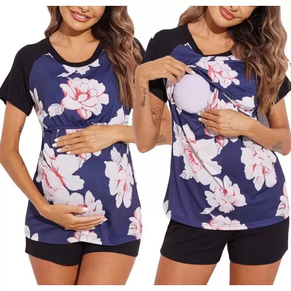 Navy Flowers Printed