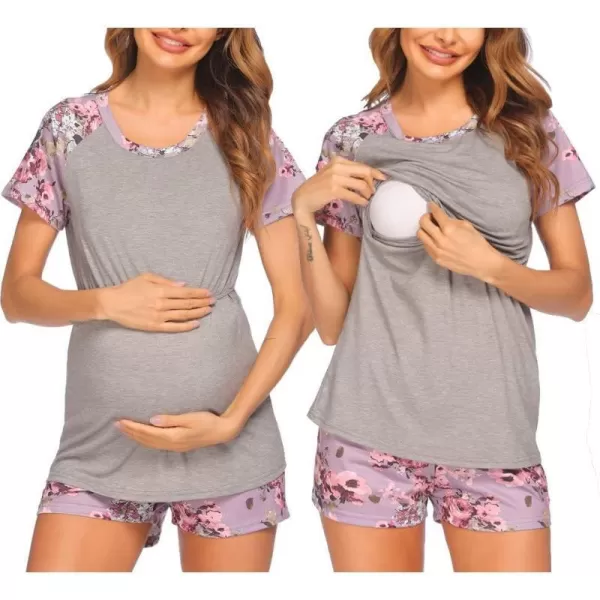 Ekouaer Womens Maternity Nursing Pajamas for Hospital Short Raglan Sleeve Baseball Pregnancy Breastfeeding Sleepwear SetPink Floral