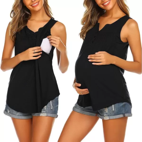 Ekouaer Womens Maternity Nursing Tank Tops Sleeveless Breastfeeding Shirts Double Layer Summer Pregnancy ClothesAblack