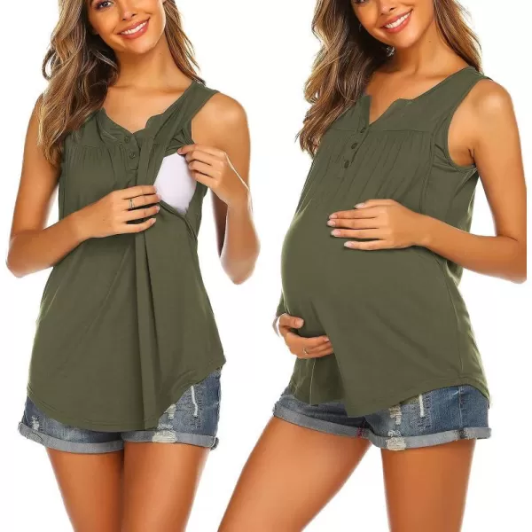 Ekouaer Womens Maternity Nursing Tank Tops Sleeveless Breastfeeding Shirts Double Layer Summer Pregnancy ClothesArmy Green