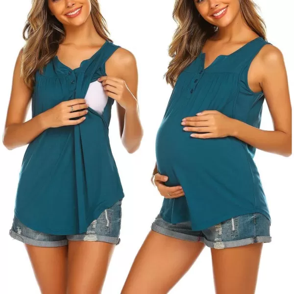 Ekouaer Womens Maternity Nursing Tank Tops Sleeveless Breastfeeding Shirts Double Layer Summer Pregnancy ClothesBlue Green