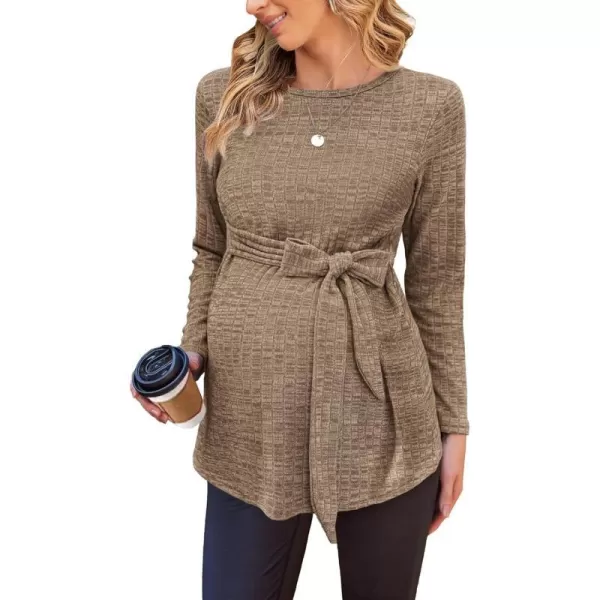 Ekouaer Womens Maternity Shirts Long Sleeve Pregnancy Tops Casual Ribbed Knit Pregnant Blouses SXXLA Mocha Brown