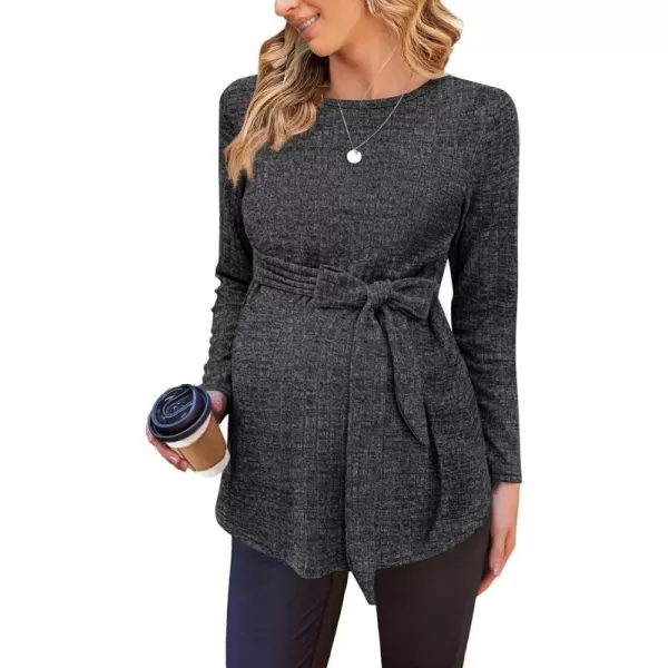 Ekouaer Womens Maternity Shirts Long Sleeve Pregnancy Tops Casual Ribbed Knit Pregnant Blouses SXXLBlack Gray