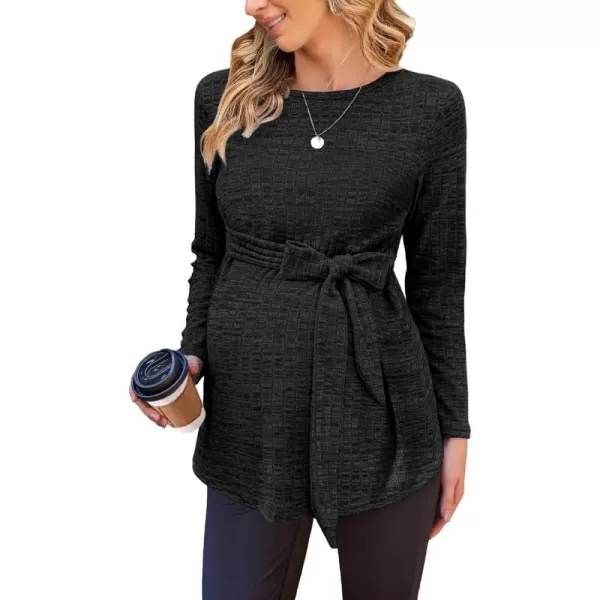 Ekouaer Womens Maternity Shirts Long Sleeve Pregnancy Tops Casual Ribbed Knit Pregnant Blouses SXXLC Black