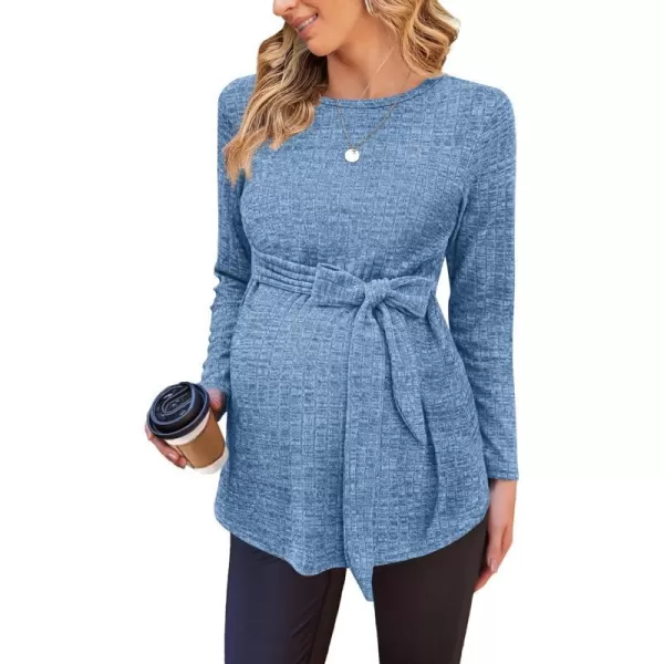 Ekouaer Womens Maternity Shirts Long Sleeve Pregnancy Tops Casual Ribbed Knit Pregnant Blouses SXXLNavy Blue